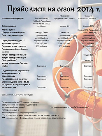Опубликован прайс-лист на услуги яхт-клуба «Кантри Парк Клаб» в 2014 году